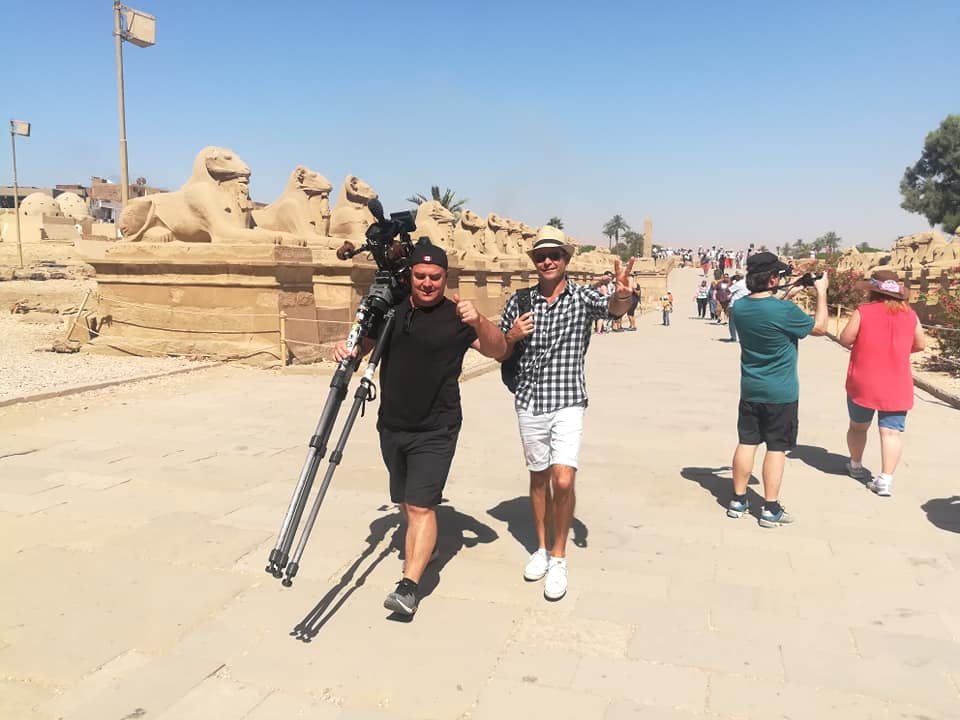 Crew filming on the Avenue of Sphinxes in Luxor